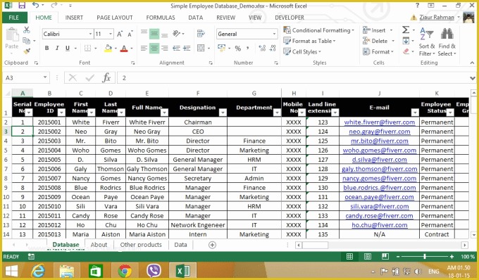 Employee Database Excel Template Free Of Design Professional Database with Microsoft Excel
