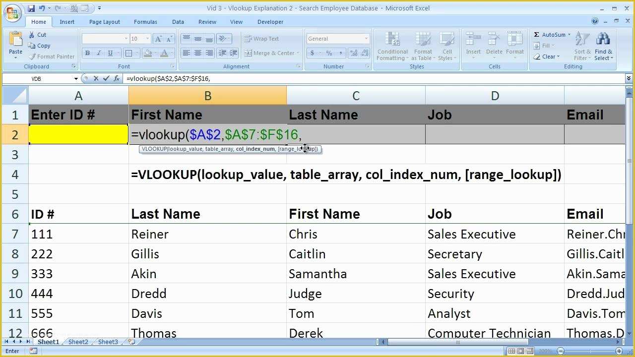 Employee Database Excel Template Free Of Excel Lookup Search Tip 3 Vlookup Explanation 2