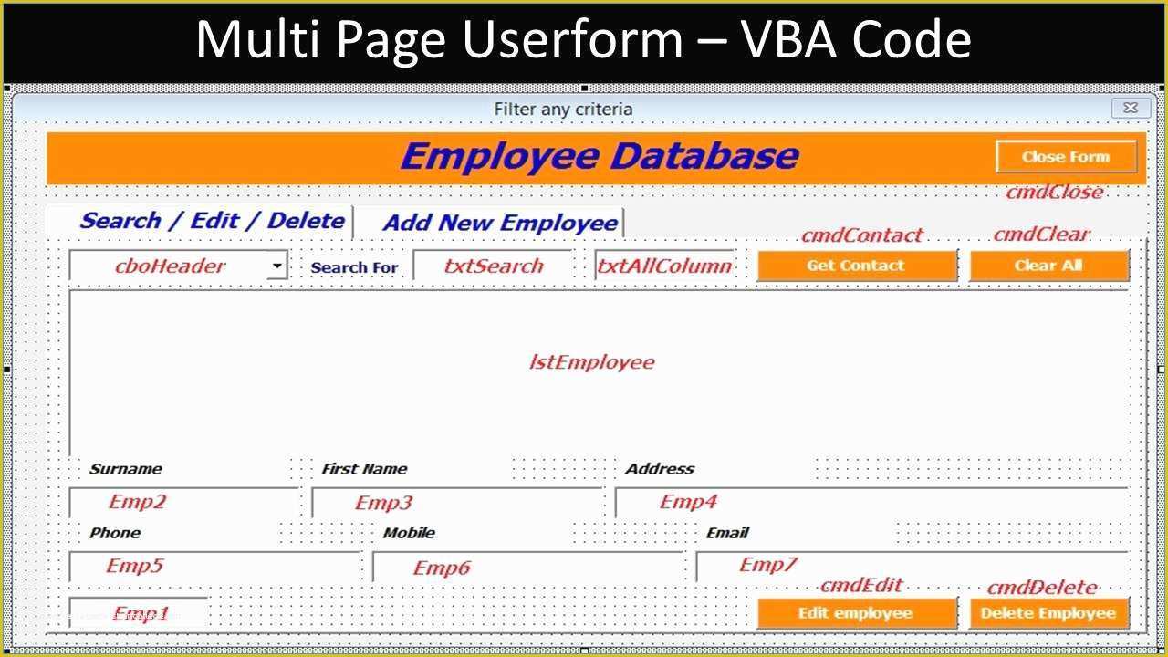 Employee Database Excel Template Free Of Free Excel Userform Templates Marvelous Multi Page