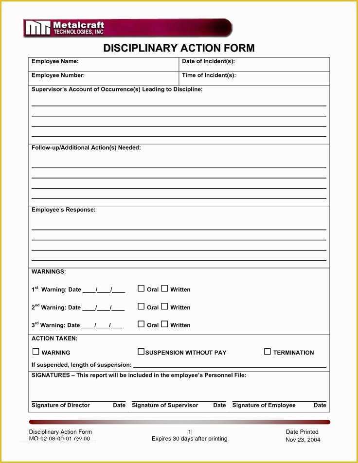 Employee Disciplinary form Template Free Of Disciplinary Action form Frompo