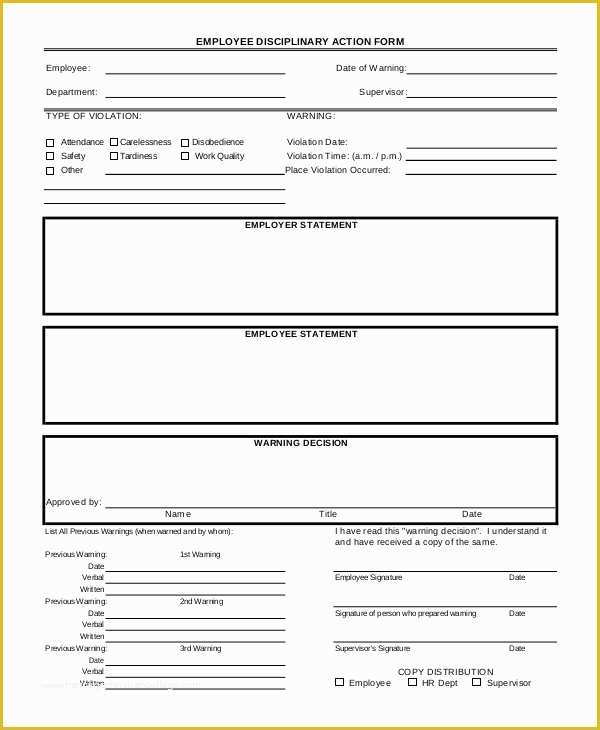 Employee Disciplinary form Template Free Of Employee Disciplinary Action form