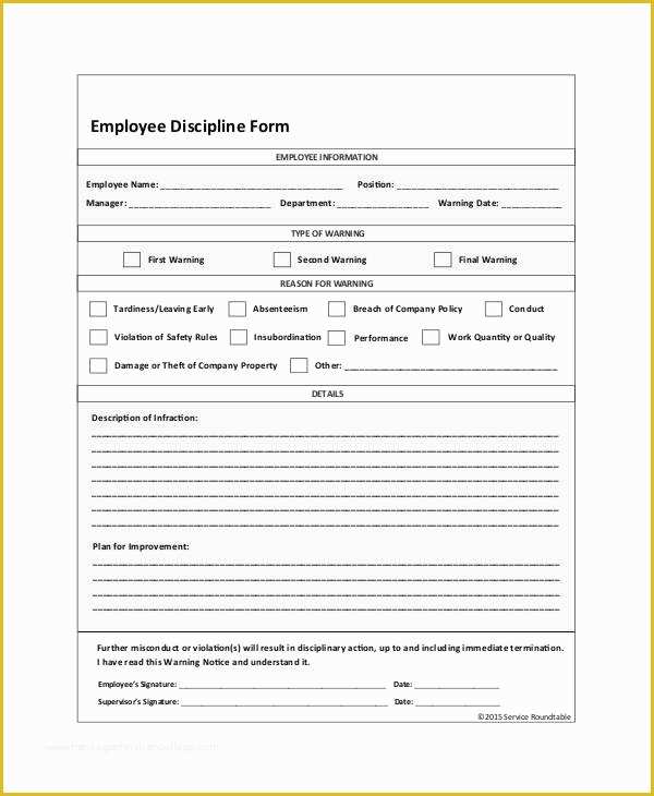 Employee Disciplinary form Template Free Of Employee Discipline form 6 Free Word Pdf Documents