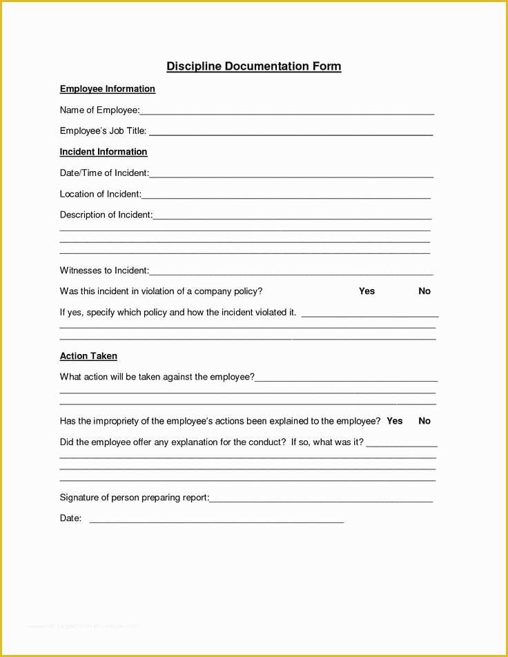 Employee Disciplinary form Template Free Of Employee Discipline form Employee forms