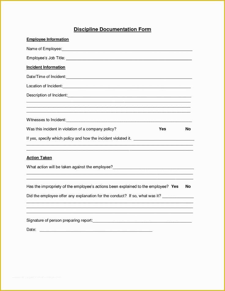 Employee Disciplinary form Template Free Of Employee Discipline form Employee forms