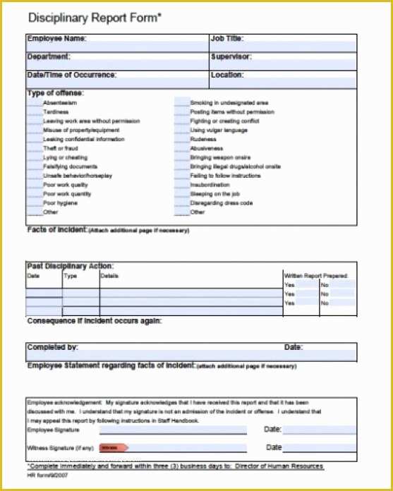 Employee Disciplinary form Template Free Of Employee Write Up form Templates Word Excel Samples