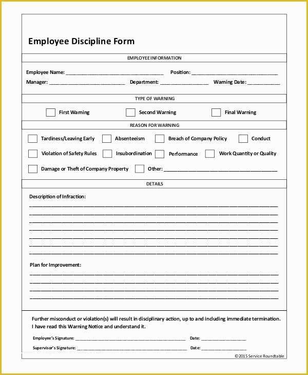 Employee Disciplinary form Template Free Of Sample Employee Discipline form 10 Examples In Pdf Word