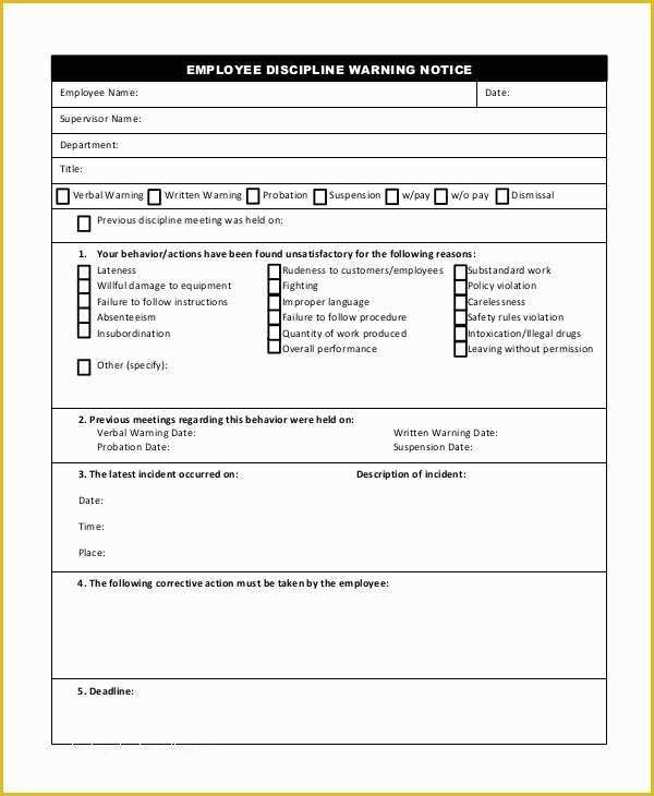 Employee Disciplinary form Template Free Of Sample Employee Discipline form 10 Examples In Pdf Word