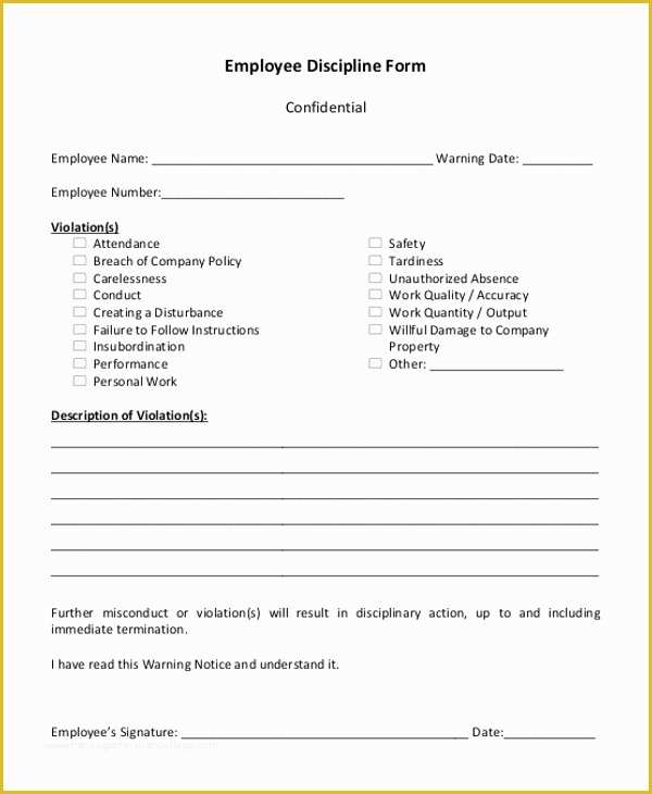 Employee Disciplinary form Template Free Of Sample Employee Discipline forms 7 Free Documents In Pdf