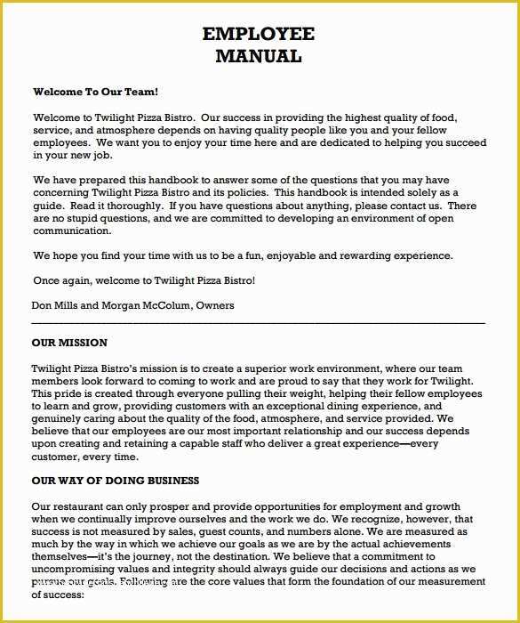 Employee Handbook Template Free Download Of 9 Sample Employee Manual Templates