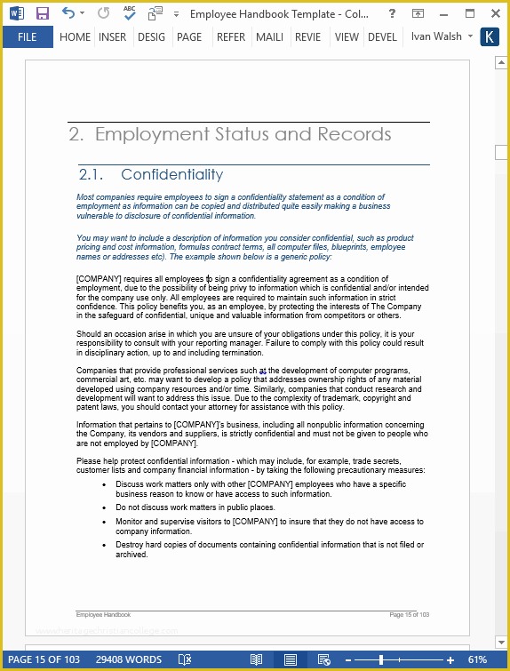 Employee Handbook Template Free Download Of Employee Handbook Template – Download 100 Pg Ms Word