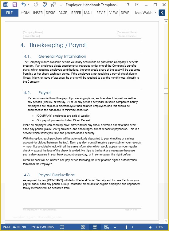 Employee Handbook Template Free Download Of Employee Handbook Template – Download 100 Pg Ms Word