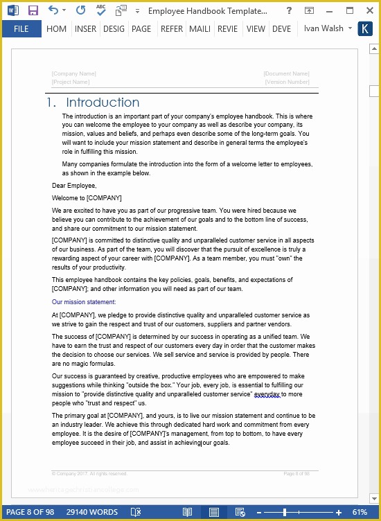 Employee Handbook Template Free Download Of Employee Handbook Template – Download 100 Pg Ms Word