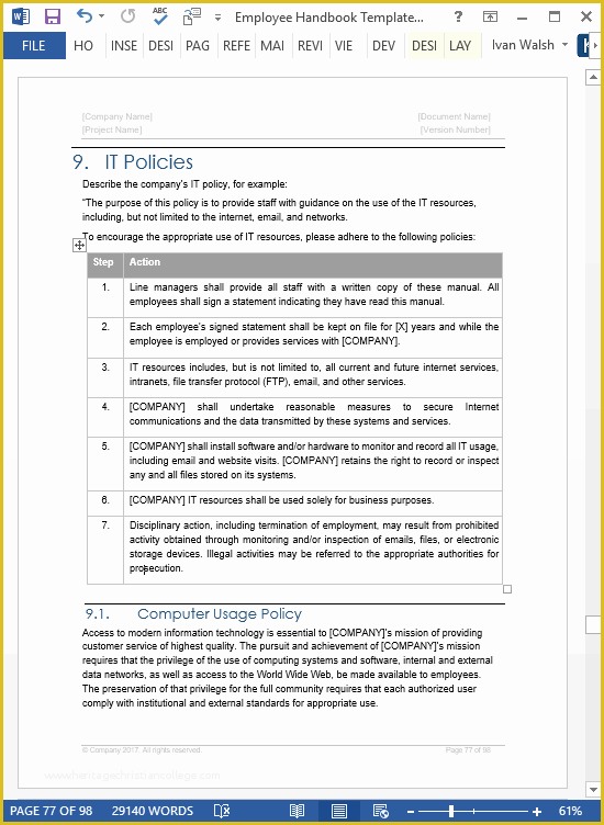 Employee Handbook Template Free Download Of Employee Handbook Template – Download 100 Pg Ms Word