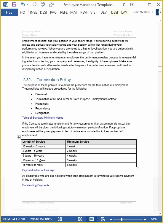 Employee Handbook Template Free Download Of Employee Handbook Templates Ms Word Free Policy Manual