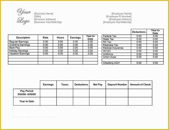 Employee Pay Stub Template Free Of 24 Pay Stub Templates Samples Examples & formats