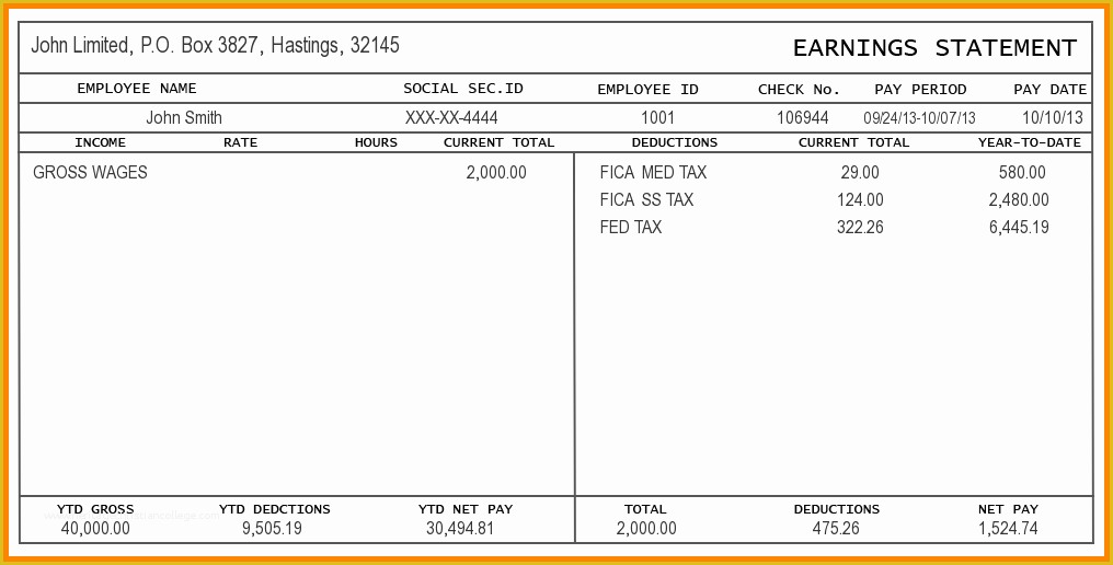 Employee Pay Stub Template Free Of 5 Pay Stub for 1099 Employee