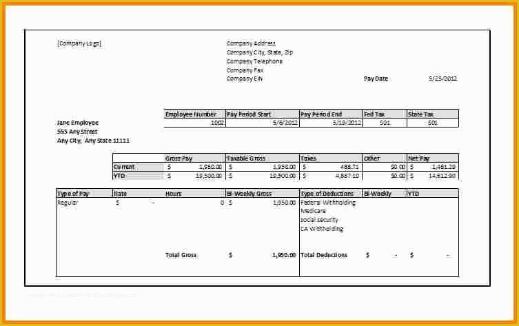 Employee Pay Stub Template Free Of 8 Blank Pay Stub Template Free