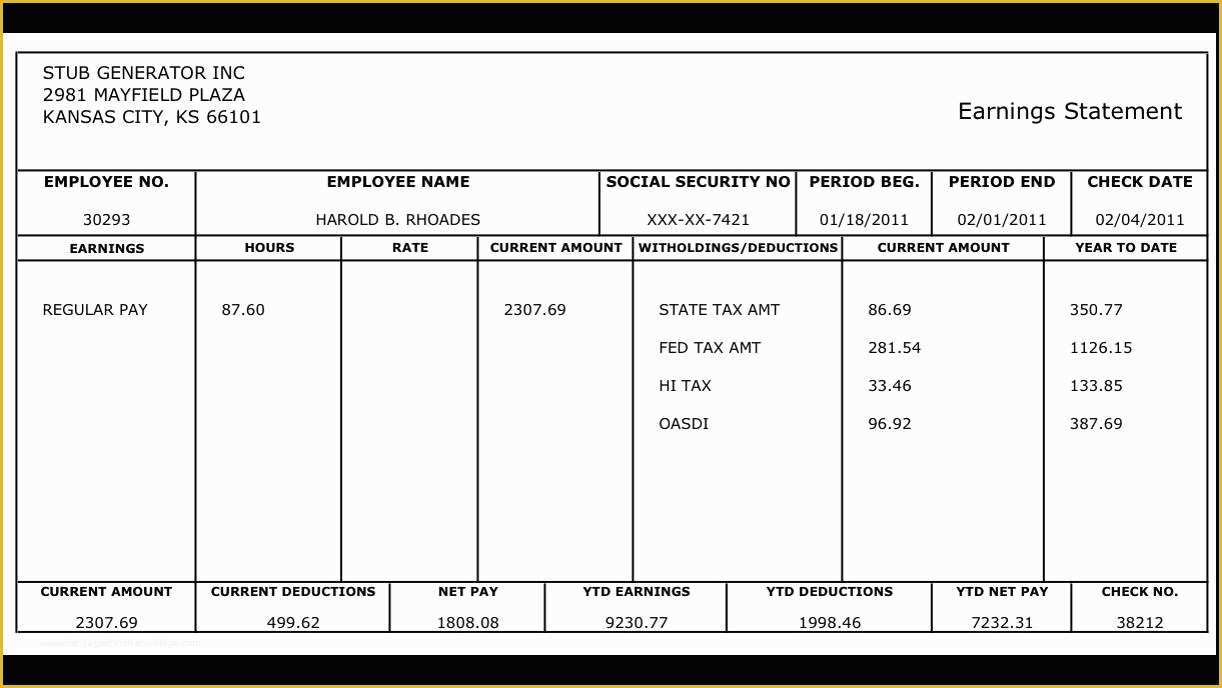 Employee Pay Stub Template Free Of Auto Pay Stubs Generator