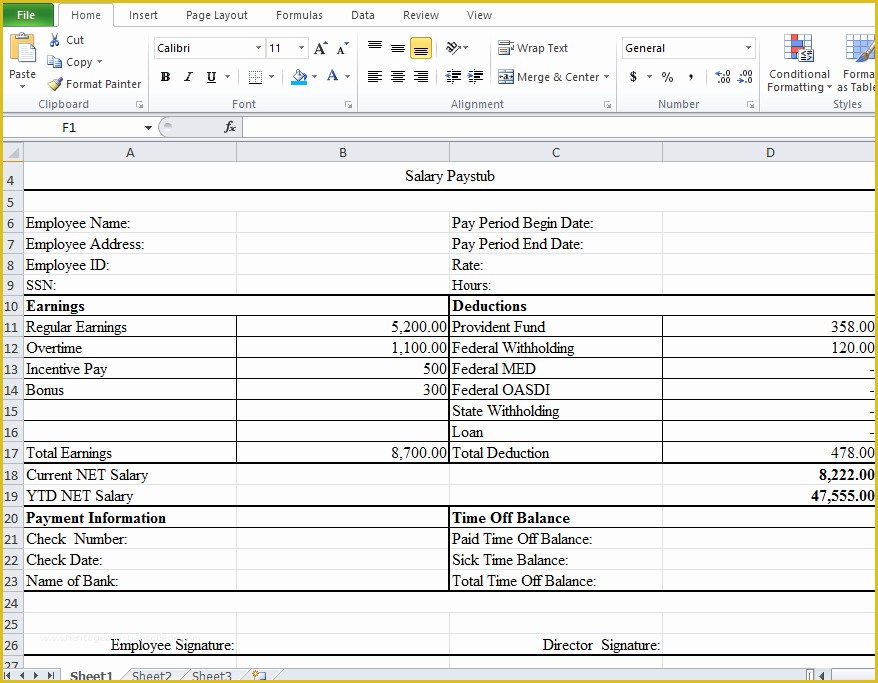 Employee Pay Stub Template Free Of Professional Employee Pay Stub Excel Template Excel Tmp