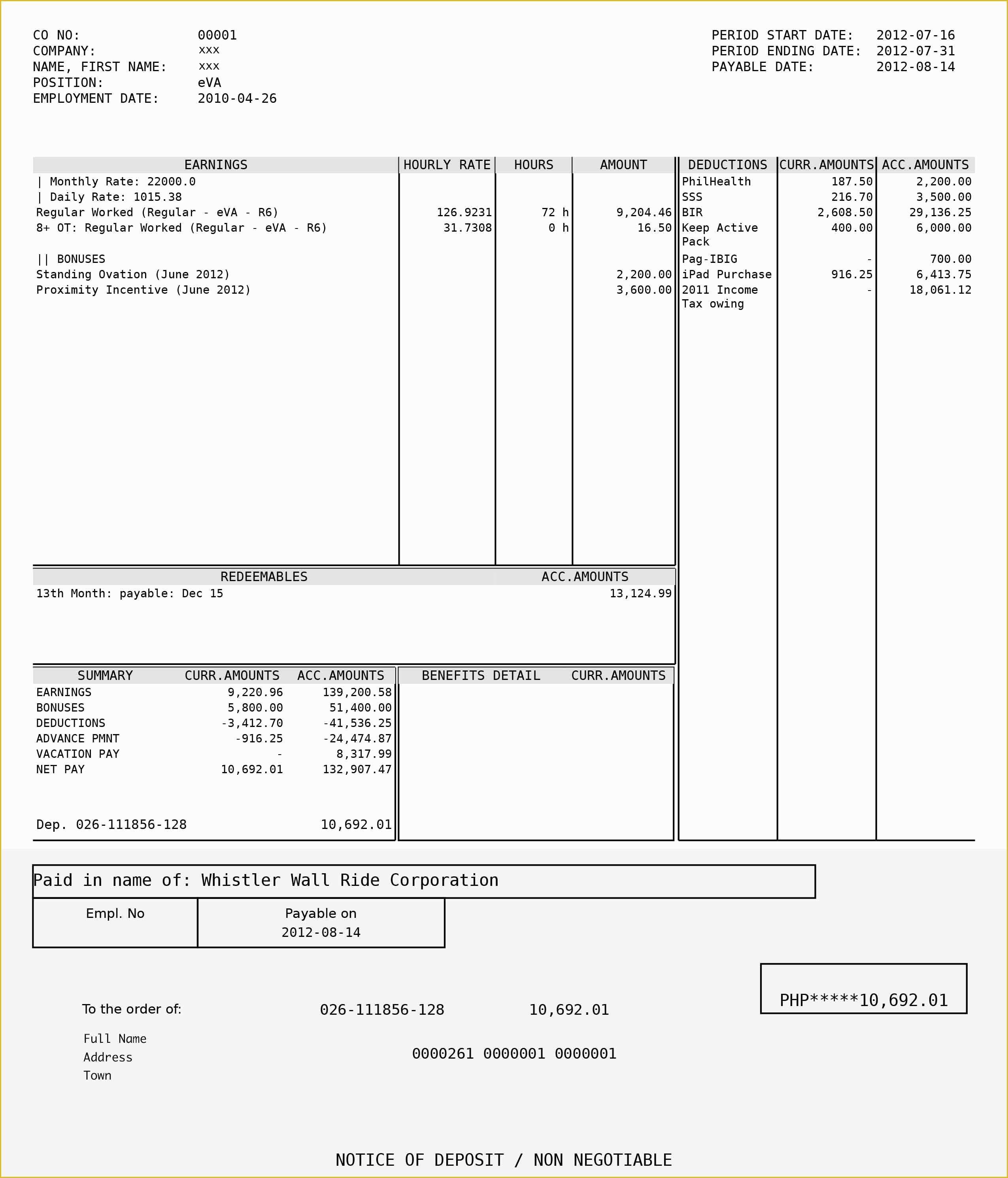 Employee Pay Stub Template Free Of Sample Paycheck Stubs with Deductions to Pin On