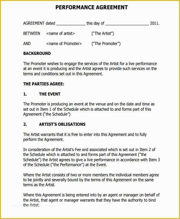 Employee Performance Agreement Template Free Of 40 Printable Agreement forms