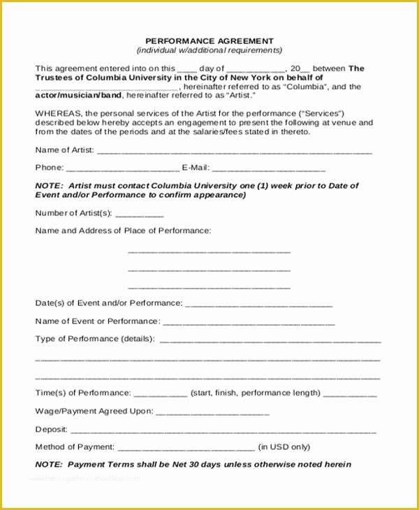 Employee Performance Agreement Template Free Of 43 Contract Agreement formats