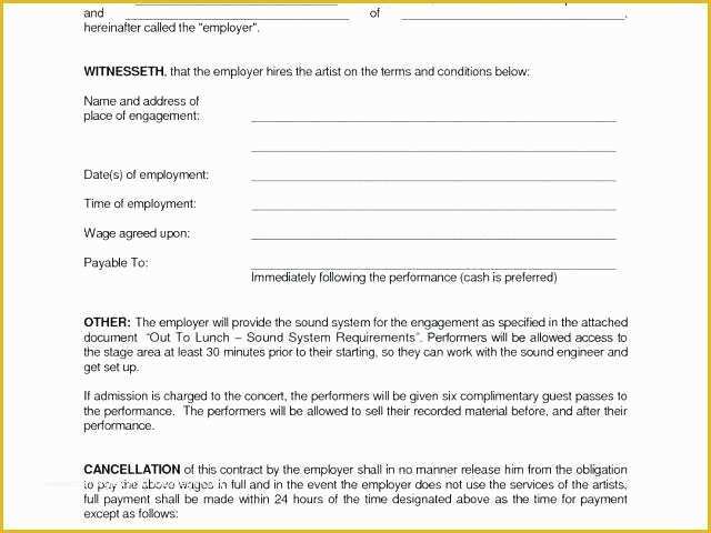 Employee Performance Agreement Template Free Of Artist Performance Agreement Template Employee Performance
