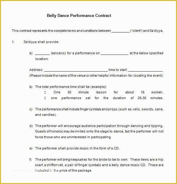 Employee Performance Agreement Template Free Of Dance Choreographer Contract Template Templates Resume