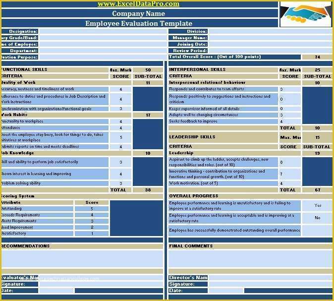 Employee Performance Agreement Template Free Of Download Employee Performance Evaluation Excel Template