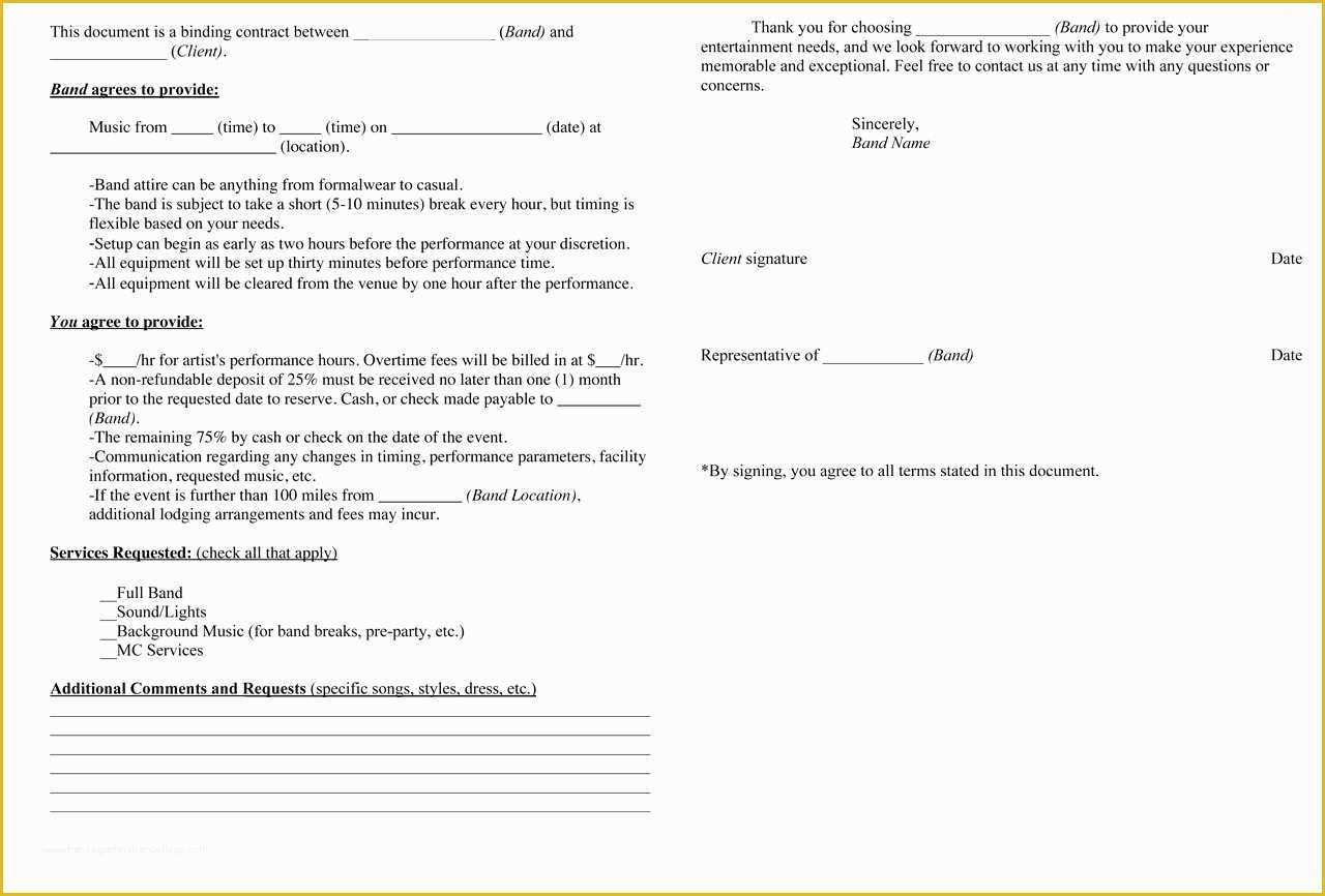 Employee Performance Agreement Template Free Of Free Entertainment Contracts Templates