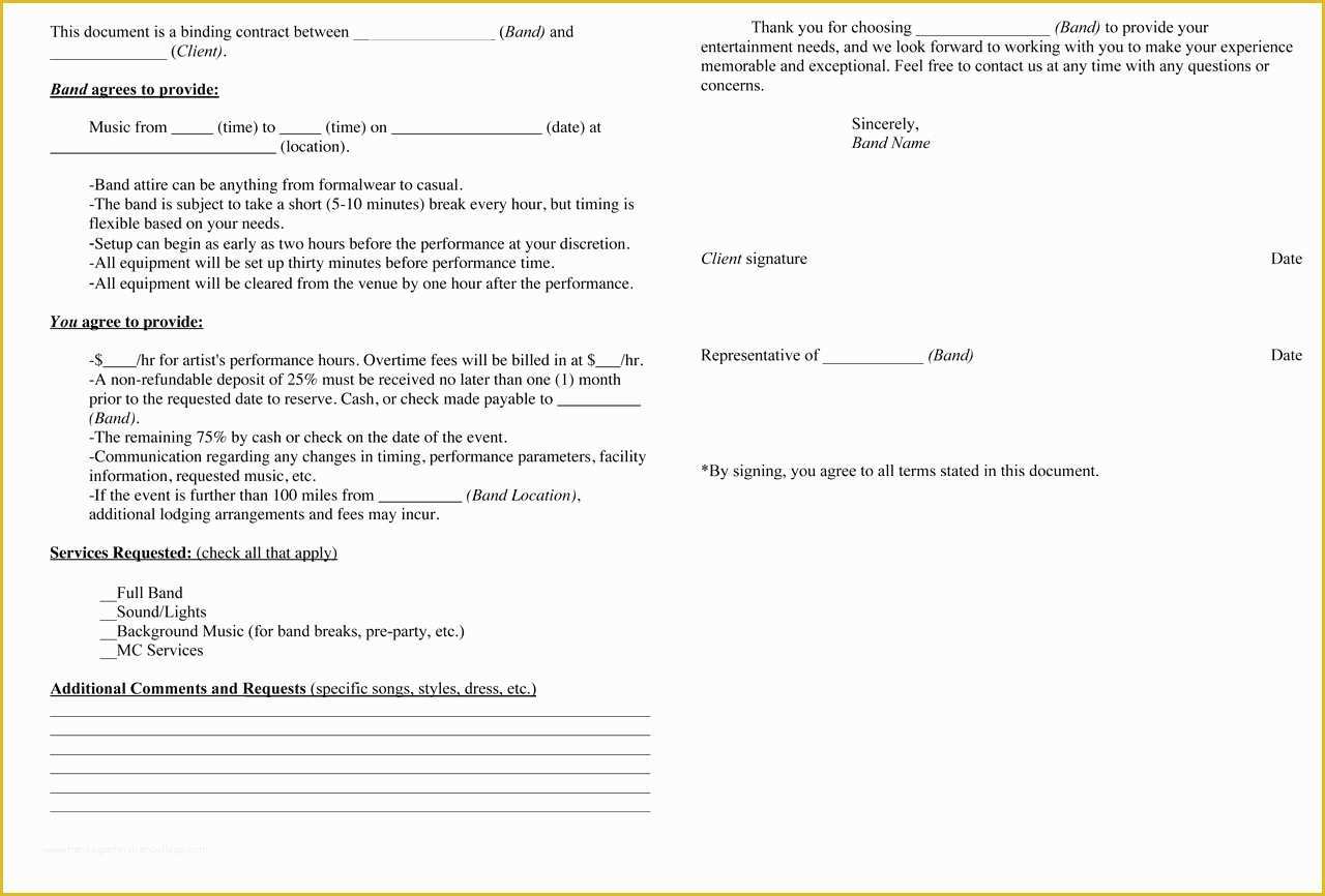 Employee Performance Agreement Template Free Of Free Entertainment Contracts Templates
