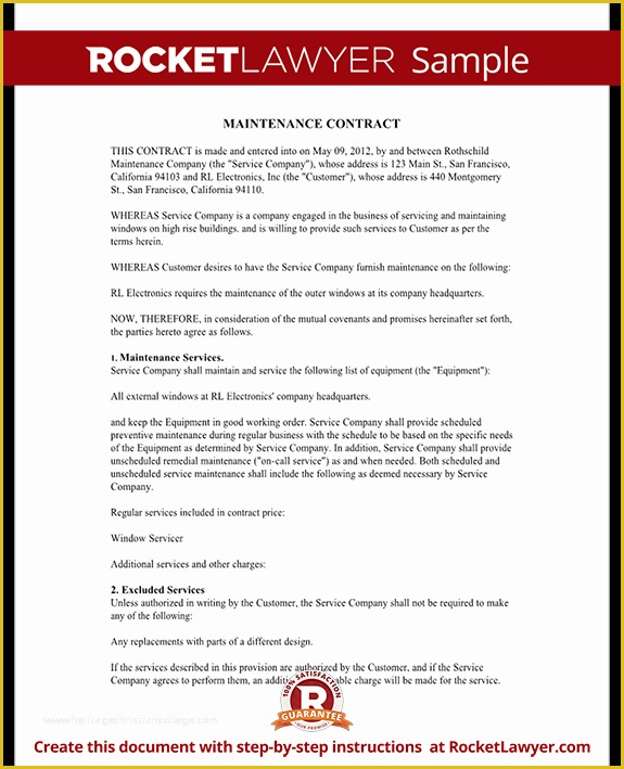Employee Performance Agreement Template Free Of Maintenance Contract Maintenance Service Contract
