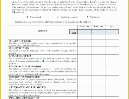 Employee Performance Agreement Template Free Of Probation Evaluation form Template Staff Evaluation form