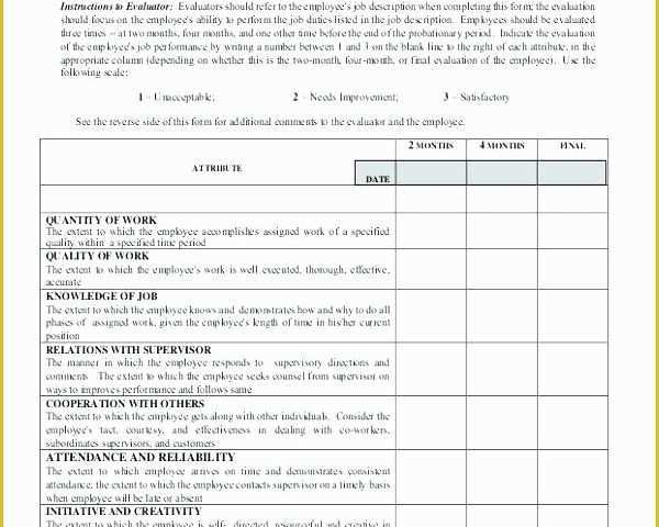 Employee Performance Agreement Template Free Of Probation Evaluation form Template Staff Evaluation form