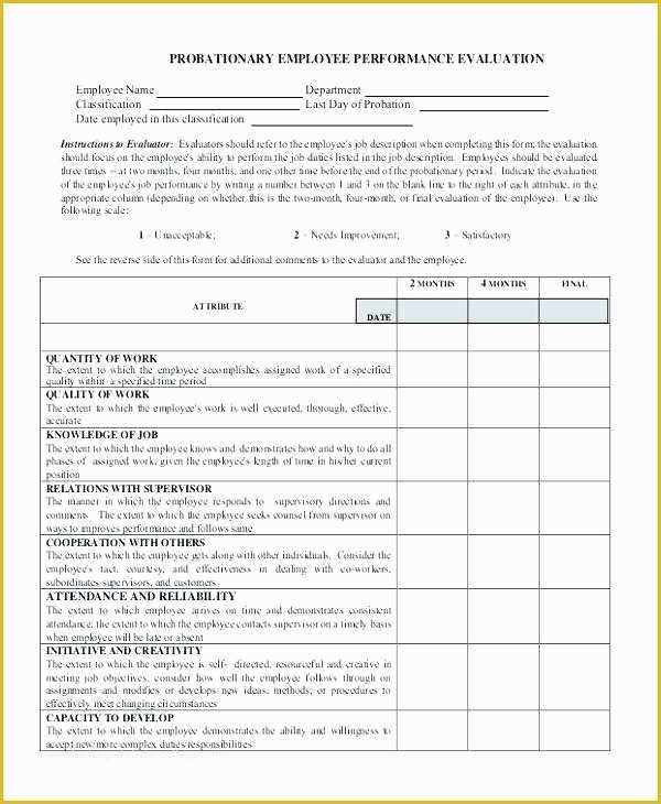 Employee Performance Agreement Template Free Of Probation Evaluation form Template Staff Evaluation form