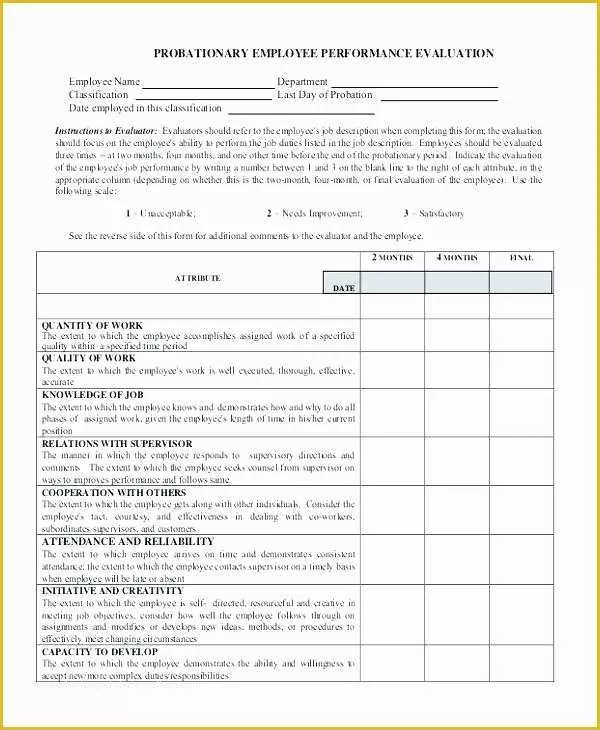 Employee Performance Agreement Template Free Of Probation Evaluation form Template Staff Evaluation form