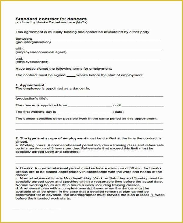 Employee Performance Agreement Template Free Of Sample Performance Contract form Free Documents In Word Pdf