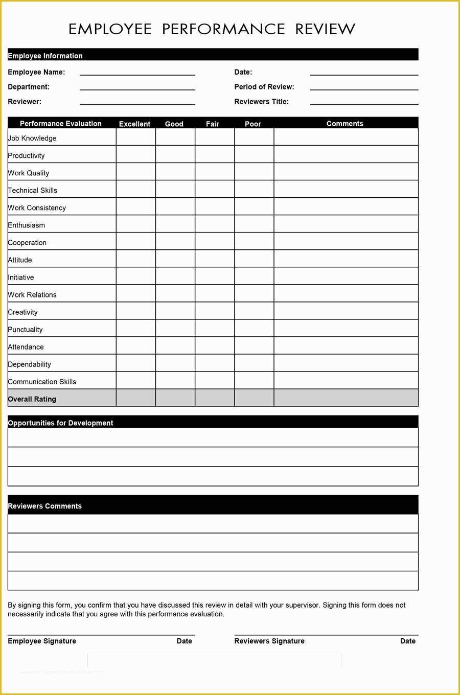 Employee Review form Template Free Of 46 Employee Evaluation forms & Performance Review Examples