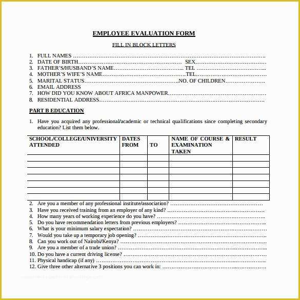 Employee Review form Template Free Of Employee Evaluation form 41 Download Free Documents In Pdf
