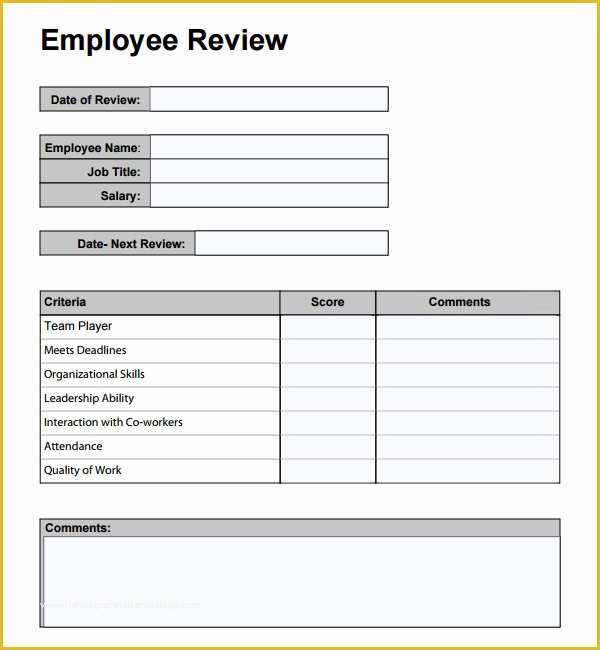 Employee Review form Template Free Of Employee Performance Review Template