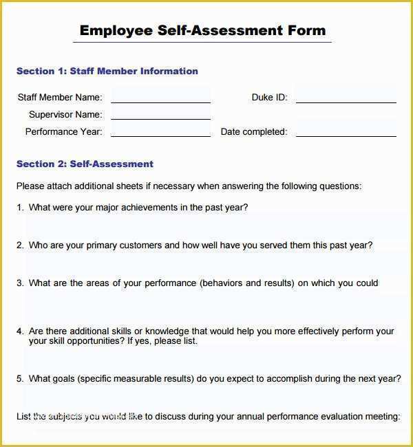 Employee Self Evaluation Template Free Of 16 Sample Employee Self Evaluation form Pdf Word Pages