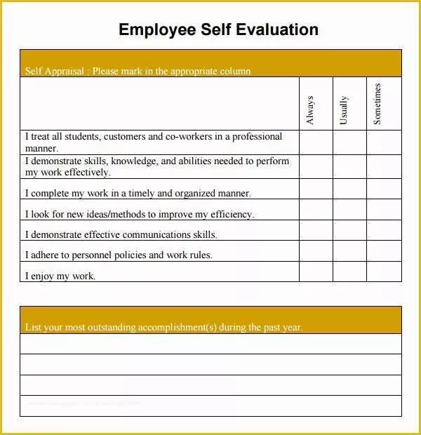 Employee Self Evaluation Template Free Of 16 Sample Employee Self Evaluation form Pdf Word Pages