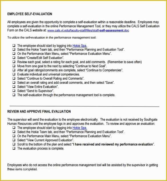 Employee Self Evaluation Template Free Of 16 Sample Employee Self Evaluation form Pdf Word Pages