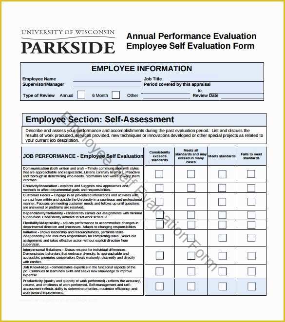 Employee Self Evaluation Template Free Of 16 Sample Employee Self Evaluation form Pdf Word Pages