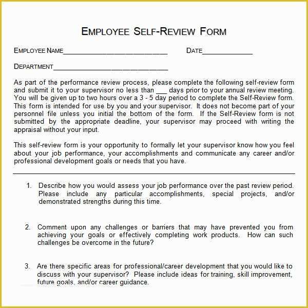 Employee Self Evaluation Template Free Of 16 Sample Employee Self Evaluation form Pdf Word Pages