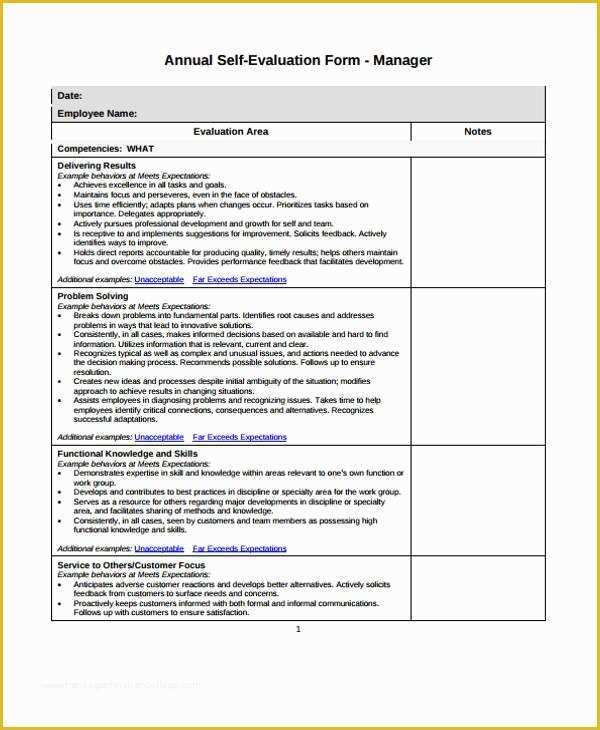 Employee Self Evaluation Template Free Of 7 Employee Self Evaluation form Samples Free Sample