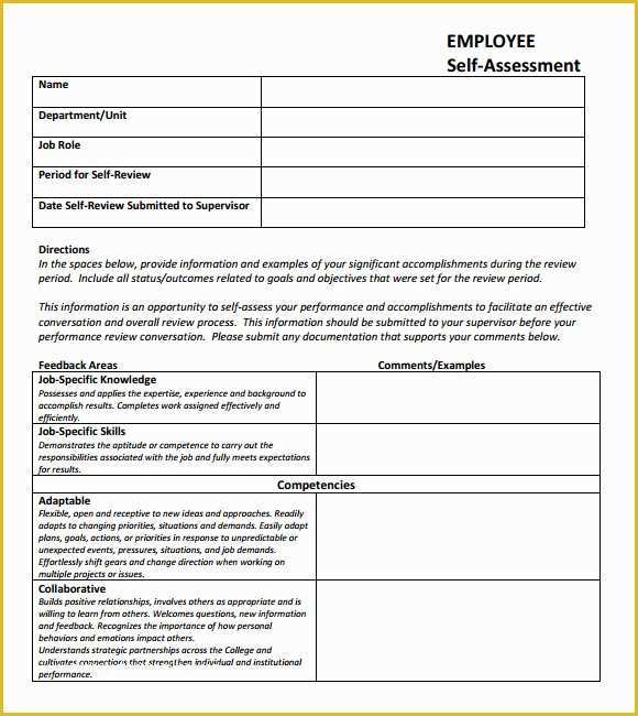 Employee Self Evaluation Template Free Of 7 Self assessment Samples