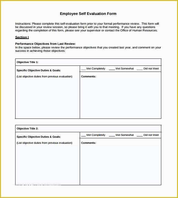 Employee Self Evaluation Template Free Of 8 Employee Self Evaluation forms