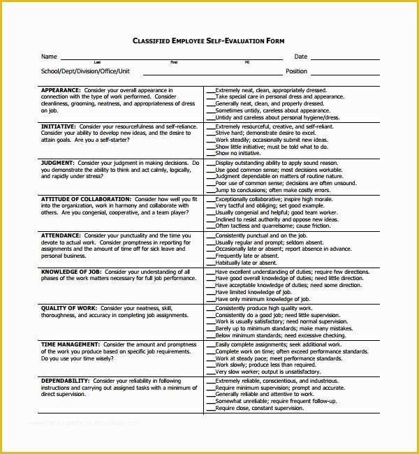 Employee Self Evaluation Template Free Of 8 Employee Self Evaluation forms