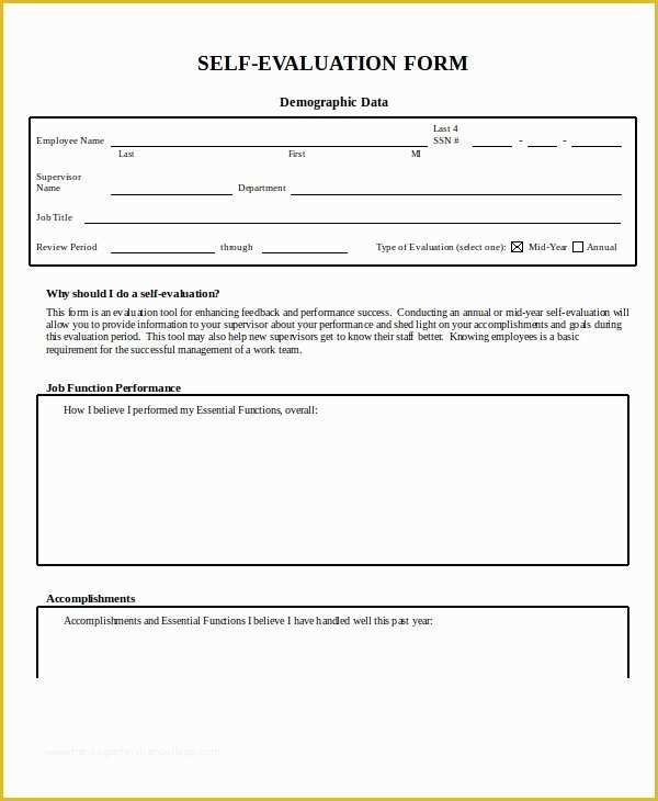Employee Self Evaluation Template Free Of Employee Evaluation form Example 13 Free Word Pdf